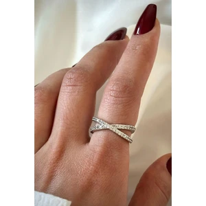 Çapraz Tasarım Zirkon Taşlı Ayarlanabilir Kadın Yüzük