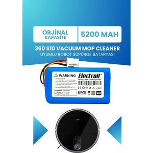 360 S10 Vacuum Mop Cleaner Uyumlu Batarya 5200MAH Robot Süpürge Bataryası