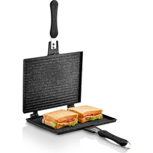Büyük Döküm Ocak Üstü El Tost Makinesi Siyah 20X26CM