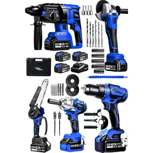 Lieber German 5li Set Kömürsüz Motor 3x Akü Taşlama Somun Sıkma Kırıcı Delici Matkap & Dal Budama Testere Makinesi