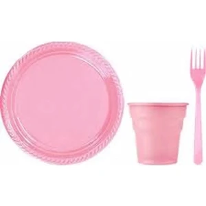 Pembe Plastik Tabak Bardak Çatal Seti 25 Parça