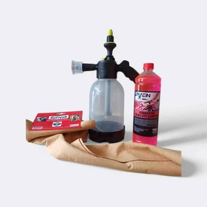 Araba Yıkama Köpük Pompası 2lt - Cilalı Şampuan 1lt- 50X70CM Güderi Bez 3 Lü Set