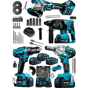 Alman 4x2 Pro 128 V 4'lü Set Kırıcı Delici Somun Sıkma Taşlama Makinesi Matkap 3 Akülü