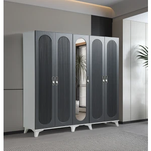 Pema Home Peri %100  Mdf Membran 5 Kapaklı Dolap Gardırop