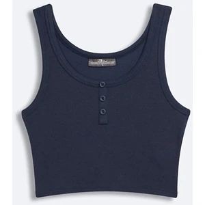 Kadın  Önü Düğmeli Basıc Askılı Lacivert Atlet