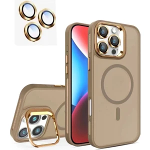 Apple iPhone 16 Pro Max Kılıf Magsafe Şarj Özellikli Standlı Teknocase Protective Kapak – Lens Koruma +