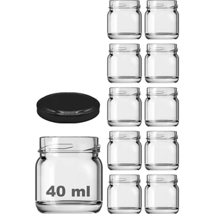 40 cc Kavanoz Metal Siyah Konserve Kapaklı 40 ml Şeffaf Küçük Numune Cam Kavanoz 10 Adet