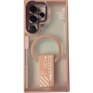 Teknocase Sky Armor Kapak Galaxy S24 Ultra Kılıf Magsafe Şarj Özellikli Standlı – Lens Koruma Pembe