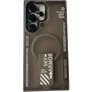 Teknocase Sky Armor Kapak Galaxy S24 Ultra Kılıf Magsafe Şarj Özellikli Standlı – Lens Koruma +-Gri