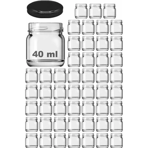 40 cc Kavanoz Metal Siyah Konserve Kapaklı 40 ml Şeffaf Küçük Numune Cam Kavanoz 50 Adet