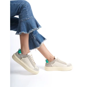 Sy Leather Loren Model Bej Hakiki Deri Bağcıklı Kalın Tabanlı Günlük Kadın Spor Ayakkabı Sneaker