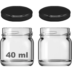 40 ml Metal Siyah Kapaklı 40 cc Şeffaf Numune Cam Kavanoz Küçük 2 Adet