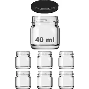 40 ml Metal Siyah Kapaklı 40 cc Şeffaf Numune Cam Kavanoz Küçük 6 Adet