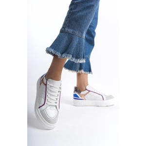 Sy Leather Dany Model Beyaz Hakiki Deri Bağcıklı Kalın Taban Kadın Spor Ayakkabı Sneaker