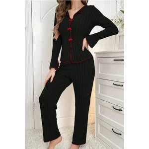 Bella Notte Pamuklu Kırmızı Fiyonk Detaylı Mevsimlik Pijama Takımı