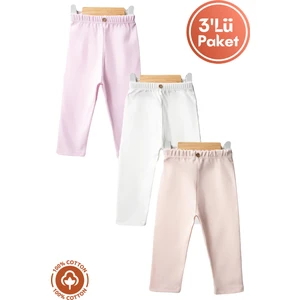 Unisex Bebek Düğme Detaylı Tayt Model %100 Organik Pamuklu Penye Bebek Pantolon Tek Alt 3lü Set