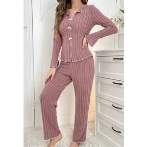 Bella Notte Gül Kurusu Uzun Kollu Fırfırlı Pijama Takımı