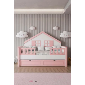 Mdf Malzeme Çocuk Montessori Karyola Yavrulu, Pembe, 90 x 190