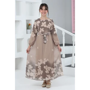 Kız Çocuk Çiçek Desenli Şifon Elbise – Uzun, Astarlı, Tesettüre Uygun ELBISE-ELB-0040