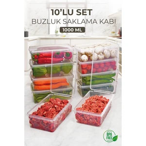 10 Adet 1000ML Kapaklı Derin Dondurucu Difriz Saklama Kabı - Buzdolabı Düzenleyici