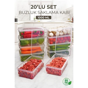 20 Adet 1000ML Kapaklı Derin Dondurucu Difriz Saklama Kabı - Buzdolabı Düzenleyici Buzluk Erzak Kabı