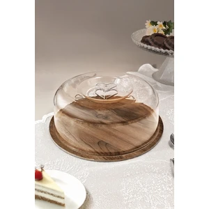 Kitchen Life Yuvarlak Ahşap Standlı, Plastik Kapaklı, 10 kg Kapasiteli Sızdırmaz Kek ve Pasta Fanusu – Çok Amaçlı Sunum