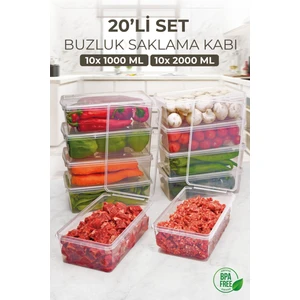20 Adet Kapaklı Derin Dondurucu Difriz Saklama Kabı - Buzdolabı Düzenleyici 10X(1000ML) 10X(2000ML)