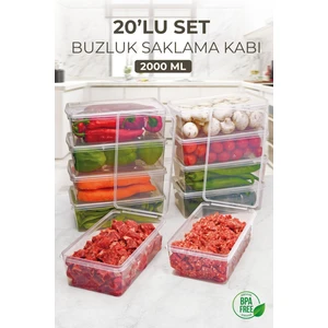 20 Adet 2000ML Kapaklı Derin Dondurucu Difriz Saklama Kabı - Buzdolabı Düzenleyici Buzluk Erzak Kabı