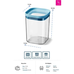 Seoul Kuru Gıda Saklama Kabı 1200 ML - 11x11x16 cm