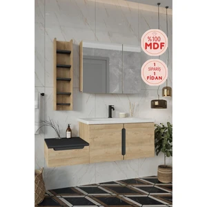 Banyo Zakkum 120 cm Banyo Dolabı+Dolaplı Aynalı Üst Dolap
