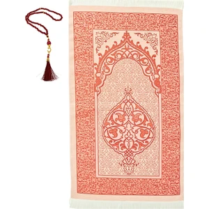 Premium Osmanlı Desen Seccade ve Vavlı Inci Tesbih Set , Kadınlar Erkekler Için Islami Hediyeler