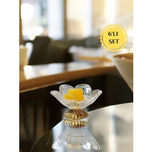 Gold Renk Ayaklı Lotus Çiçeği Cam Lokumluk Drajelik Seti – 6 Adet