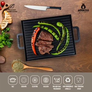 Döküm Izgara Tavası 26x32 cm Titanyum Kaplama ile Mangal Lezzeti Sunar