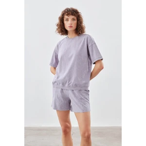 Kadın Pamuklu Yıkamalı Kısa Kollu T-Shirt