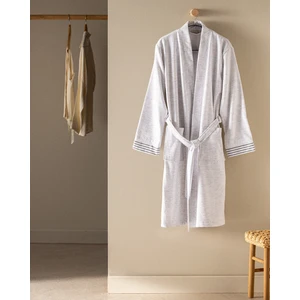 Opherna Kimono Pamuklu Unisex Bornoz - Beyaz/gri
