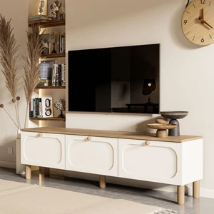 1280 Monza 180  cm  (Membran Mdf Kapaklı) Bohem Tv Ünitesi Sepet-Beyaz