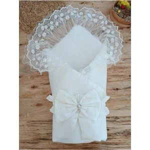 Pırıltı Papatya Taçlı Lüks Kız / Erkek Bebek Unisex Kundak Battaniyesi Ekru