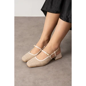 Senty Nude Hasır Tüvit Küt Burun Kemer Detay Kısa Topuklu Kadın Günlük Babet Ayakkabı