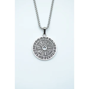 Bu Farklı Vegvisir Pusula - Viking Sembol Örme Zincir Kolye - Gümüş Kaplama - Erkek Kadın Kolye - NO:1379