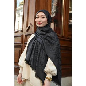 Yün Ipek C Desen Şal - Siyah