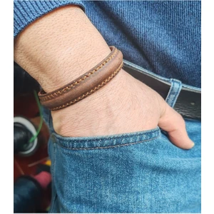 El Işçiliği Ile Özel Üretilmiş Deri Kaplamalı Bakır Bileklik