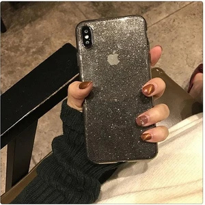 iPhone x Uyumlu Simli Şeffaf Silikon Esnek Kılıf Arka Kapak