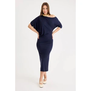 Kayık Yaka Kısa Kol Modal Elbise