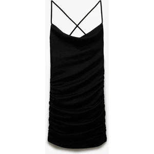 Drapeli Sırt Detaylı Simli Ip Askılı Bodycon Mini Abiye Elbise