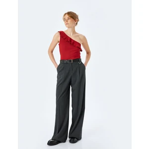 Fırfır Detaylı Kolsuz Tek Omuz Bluz