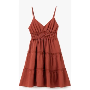 Askılı V Yaka Katlı Gipeli Volanlı Mini Elbise