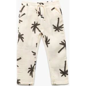 Beli Bağcıklı Pamuklu Cepli Palmiye Desenli Pantolon