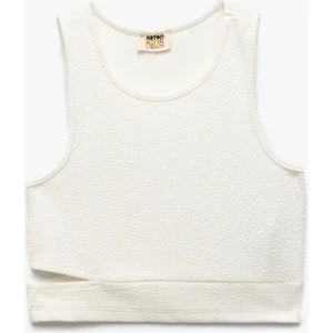 Pencere Detaylı Slim Fit Bürümcük Kolsuz Bisiklet Yaka Crop Atlet