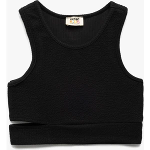 Pencere Detaylı Slim Fit Bürümcük Kolsuz Bisiklet Yaka Crop Atlet