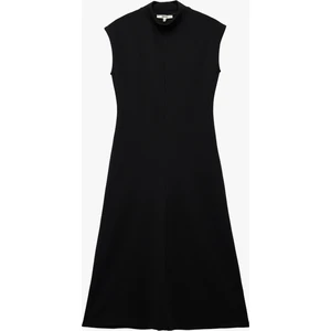 Krep Scuba Kumaş Slim Fit Hafif Dik Yaka Kolsuz Midi Boy Elbise